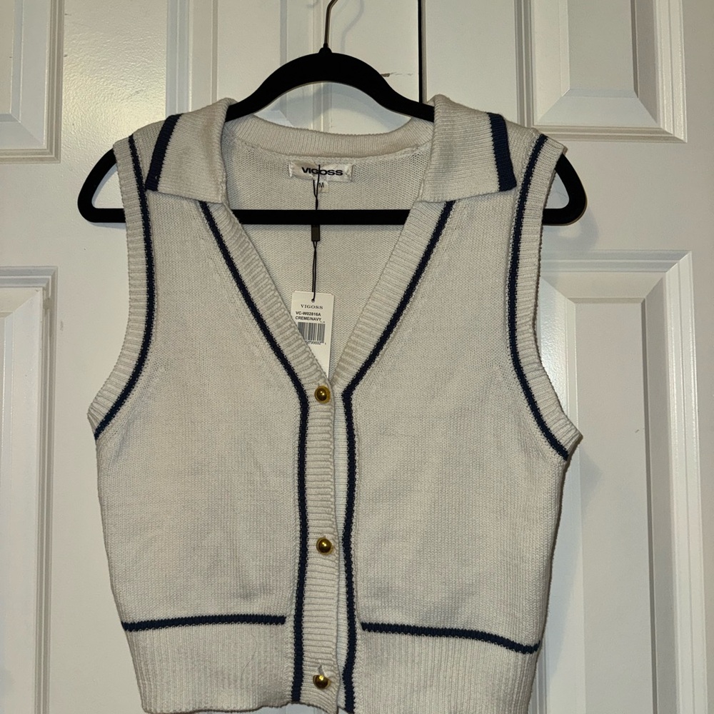 NEW! Knit Nautical V-Neck Sleeveless Cardigan